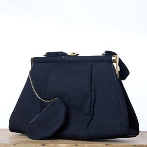 Vintage Black Evening Bag Top Handle Purse Gold Tone Frame